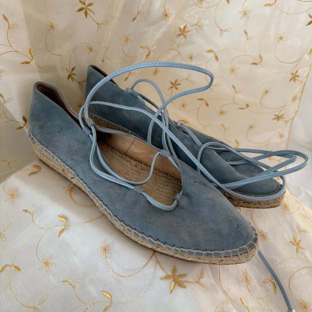 Romena Blue Suede Handmade Espadrilles Flats